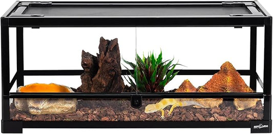 REPTI ZOO Glass Reptile Terrarium 20 Gallon, Front Opening Reptiles Tank 30" x 12"x 12" for Reptile Pets Gecko Lizard Snake, Top Screen Ventilation Escape Proof Lid