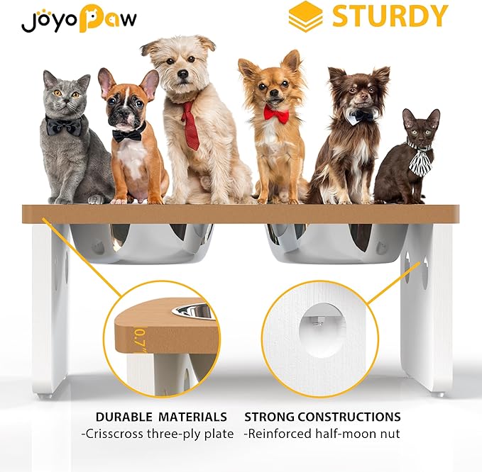 Elevated Dog Bowls, HIPS Raised Dog Bowl for Medium Dogs, with 2 Stainless Steel Bowls (7'' Tall-40 oz Bowl, Teak-White)