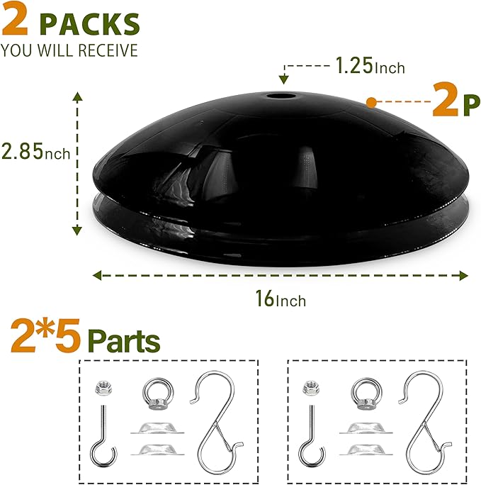 Bird Feeder Dome Guard,Squirrel Baffle for Hanging Feeder,16-Inch Squirrel Cover for Shepherd's Hook in The Outdoors (Black), 2 Pack