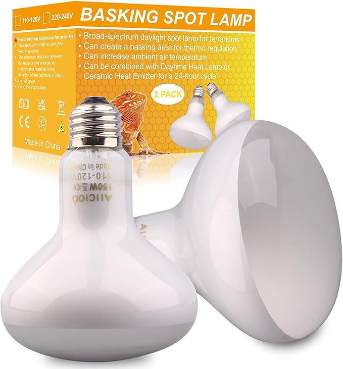 Aiicioo Reptile Basking Light Bulb - 150W Reptile Heat Lamp 2 Pack UVA Daylight Amphibians Basking Bulb for Bearded Dragon Turtle Hermit Crab Gecko Lizard Chicken