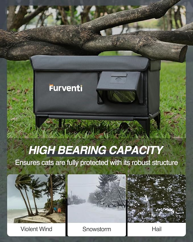 Outdoor Heated Cat House in Winter,Extremely Insulated & Weatherproof,Elevated Feral Cat Shelter with Waterproof Eaves & Escape Door for Outside Stray Barn Cat (Dark Grey,L)