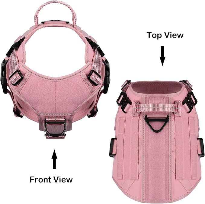 ICEFANG Tactical Dog Harness,Small Size, 2X Metal Buckle,Working Dog MOLLE Vest with Handle,No Pulling Front Leash Clip,Hook and Loop Panel (Pink, S (Pack of 1))