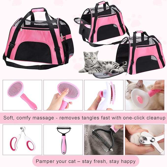 Eccliy 35 Pcs Kitten Starter Kit for 2 Indoor Kittens Essentials Including Carriers, Litter Boxes, Mats, Collars, Beds, Scratch Pad, Bowls, Toys Accessories Cat Welcome Gift Foster Adopt Supplies