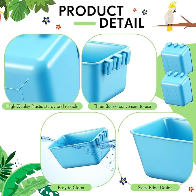 Maxdot 20 Pcs Cage Cups Chicken Feeder Waterer 16 oz Birds Feeders Hanging Bunny Cage Chicken Water Bowl for Pet Parrot Rooster Parakeet Gamefowl Poultry Pigeon Wire Hutch(Light Blue)