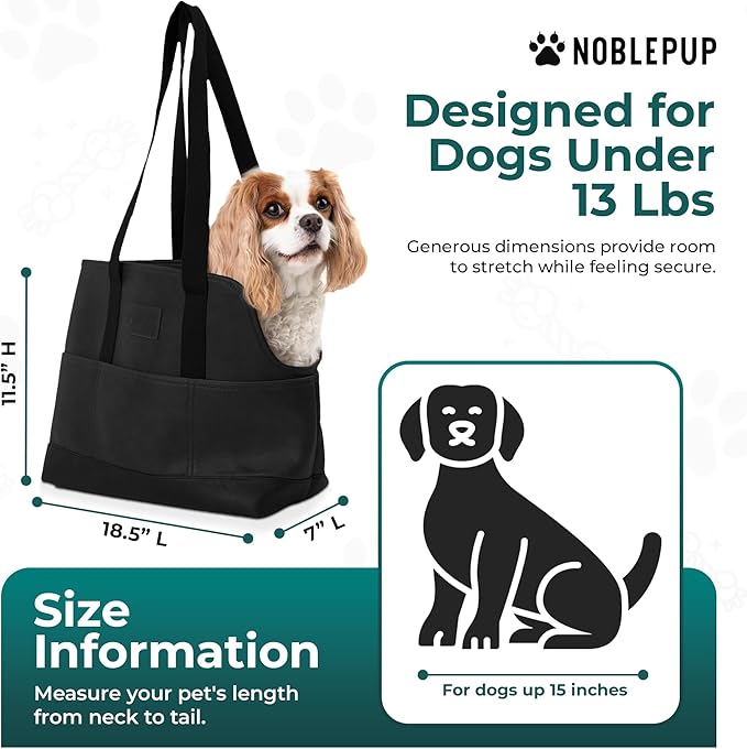 Luxury Dog Purse Carrier - Black Faux Leather Pet Carrier, Secure Harness Clip, Tote Bag for Small Dogs and Puppies