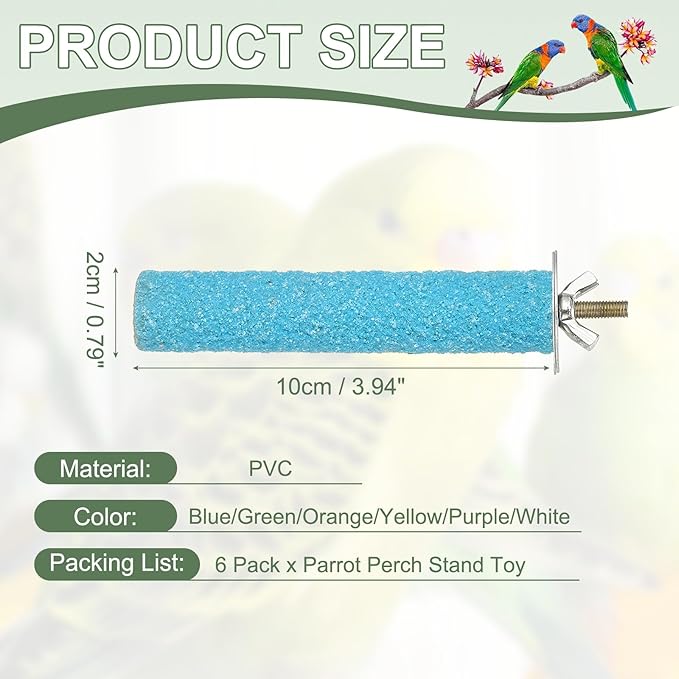 Parrot Perch, Wooden Parrot Perch Stand Toy, Paw Grinding Stick, Bird Cage Accessories, 4 x 0.8in (6 Colors, 6 Pcs) Birds Toys Intended for Cage/Parakeets/Conure/Budgie