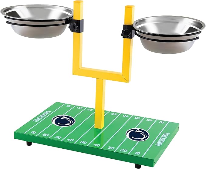 NCAA Penn State Nittany Lions Goalpost Football Field Dog Feeder – Adjustable Elevated Dog Bowls with Stand, 2 Stainless Steel Bowls, Non-Slip Rubber Feet, Raised Pet Feeder for Large & Small Dogs