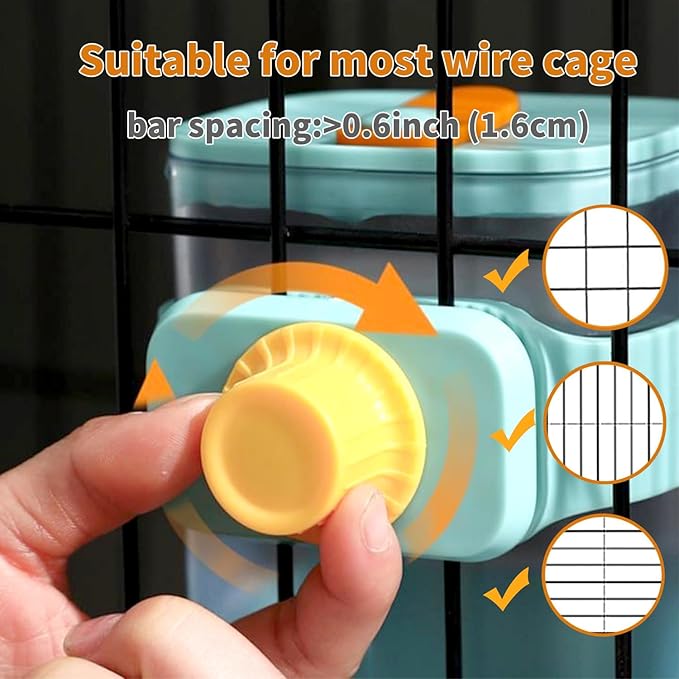 PODOO Rabbit Food Water Dispenser, 24oz No Drip Bunny Water Feeder, 34oz Large Hanging Automatic Pet Food Dispenser, Hanging Outside or Inside The Cage for Small Animals (Food+Water)