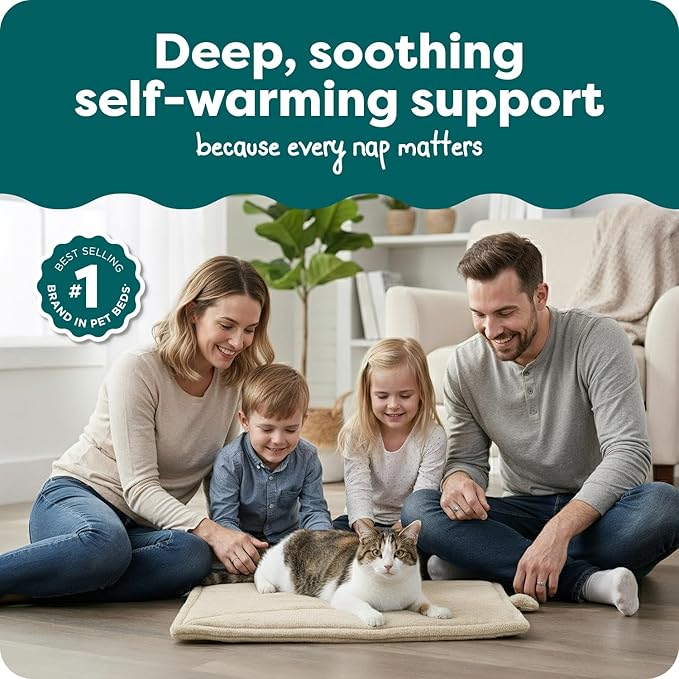 Furhaven ThermaNAP Self-Warming Cat Bed for Indoor Cats & Small Dogs, Washable & Reflects Body Heat - Quilted Faux Fur Reflective Bed Mat - Cream, Small