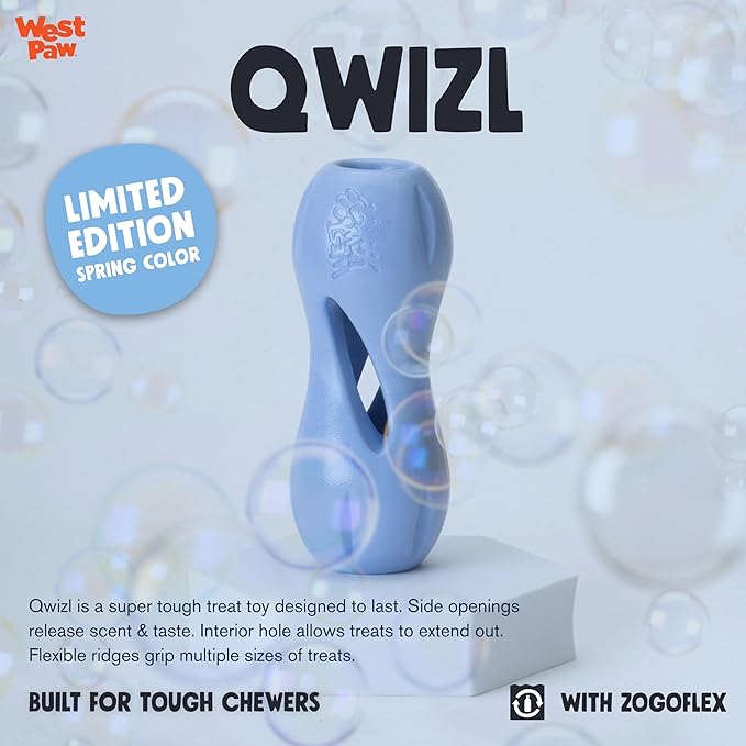 WEST PAW Zogoflex Qwizl Dog Puzzle Treat Toy – Interactive Chewing for Dogs – Dispenses Pet Treats – Brightly-Colored Dog Enrichment Toy for Aggressive Chewers, Fetch, Catch, Small 5.5", Periwinkle