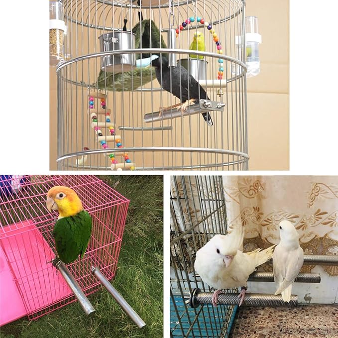 Bird Perch Stainless Steel Stand Parrot Rod Grinding Claws Trimming Beak Nails Grinding Stick Exercise Platform for Parakeet Cockatiel Conure African Grey Macaw Finch Bird Cage Accessories (L)