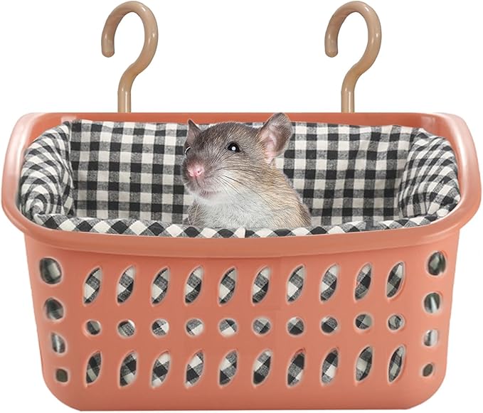 JWShang Rat Hammock for Cage - Chew Proof Warm Bed, Hanging Accessory for Small Animals, Mouse, Guinea Pig, Chinchilla, Sugar Glider (Small, Pink)