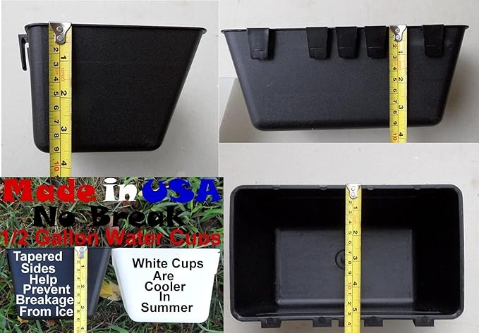 Cage Cups 1/2 Gallon / 64 fl oz Hanging Feed & Water Cage Cups for Chicken, Gamefowl, Poultry, Quail, Pheasant (24, Black)