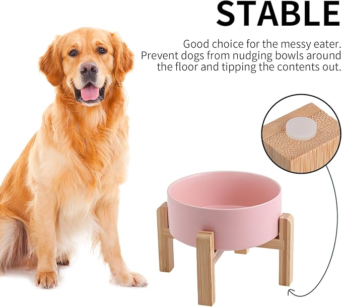 Pink Elevated/Raised Dog Bowl Ceramic for Small Medium Sized Breed,Dog Food Water Bowl with Stand,6 in 3.6 Cups Non Slip Heavy Weighted