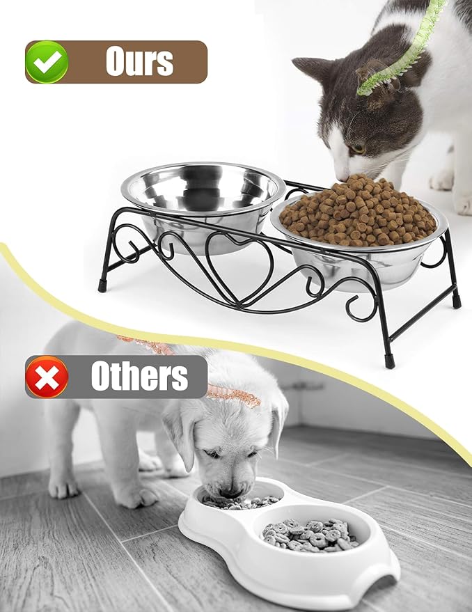 Small Dog Bowls with Stand, 3.34" Elevated Metal Dog Bowls with Stand, 2 Removable Stainless Steel 5.12“ Bowl for Small Indoor Cats & Puppies