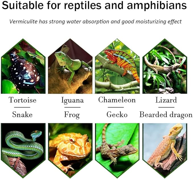 Hamiledyi Reptile Substrate Vermiculite Bedding Snake Hibernant moisturizing Soil Terrarium Bedding for Snake Tortoise Lizard Hatching Eggs(2.1Quart/2L)
