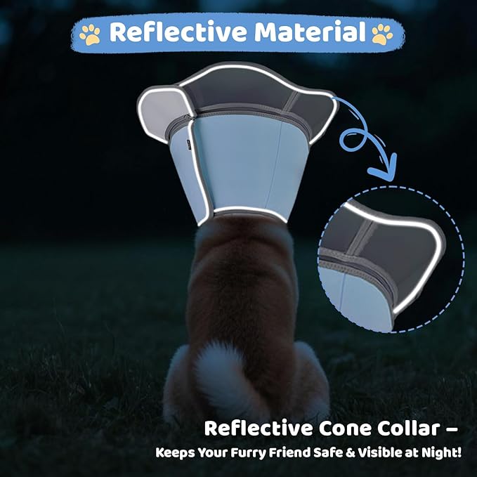 Soft Dog Cone Collar After Surgery Recovery,Adjustable E-Collar with Removable Shield,Lightweight,Breathable Anti-Licking Protective Cone for Large,Medium,Small Pets (Blue, M (Neck:12''-15''))