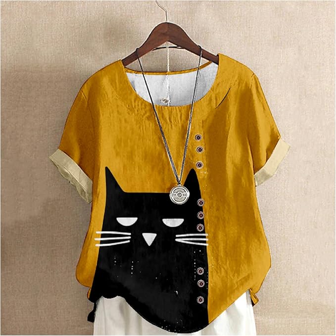 Japanese Print Women Summer Shirts Flower Bird Graphic Plus Size Tunic Tops Crewneck Short Sleeve Blouses