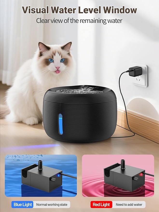 SIBAYS Cat Water Fountain, 3.5L/118oz Large Capacity Pet Water Fountain Cat Fountains for Drinking, Automatic Quiet Dog Water Bowl Dispenser with LED Light & Water Level Window(FS77, Black)