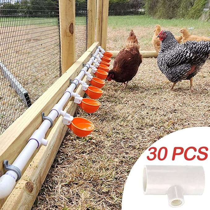 Pack of 30 Chicken Waterer PVC Tee Fittings Waterer Fully Automatic Poultry Waterers PVC Fittings for Threaded Poultry Waterer Cups Nipples Feeders