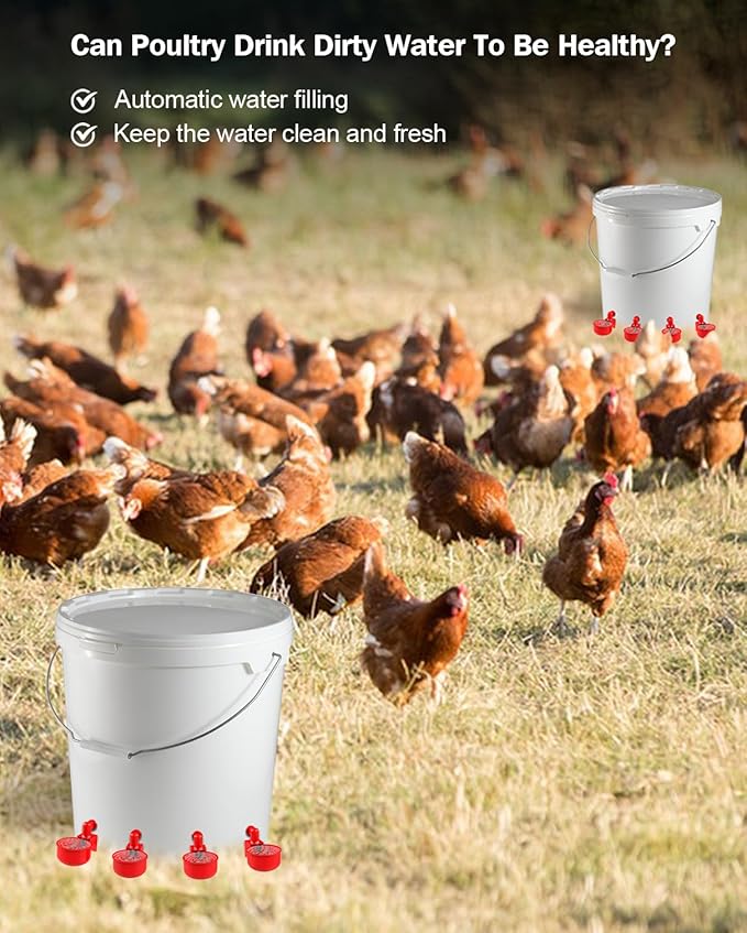Professional Chicken Waterer Cups, 30 Packs Large Automatic Poultry Water Feeder with Tee Fittings - Leakproof Design for Ducks, Chickens, Geese, Turkeys, Birds - Includes Mounting Hole Opener Tool