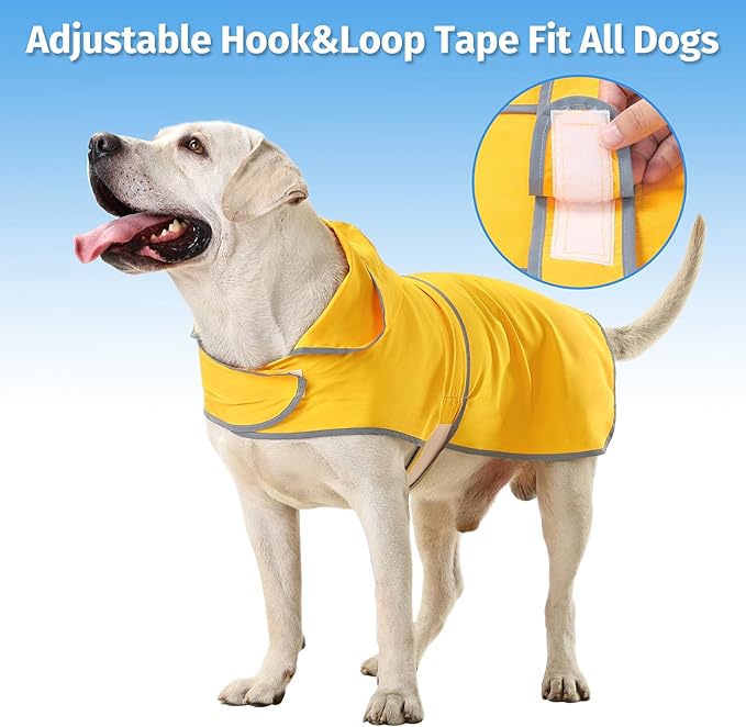 Dog Rain Coat for Large Dogs Waterproof Hooded Rain Jacket with Reflective Strips Leash Hole & Poncho Adjustable Fit (Yellow,XL)