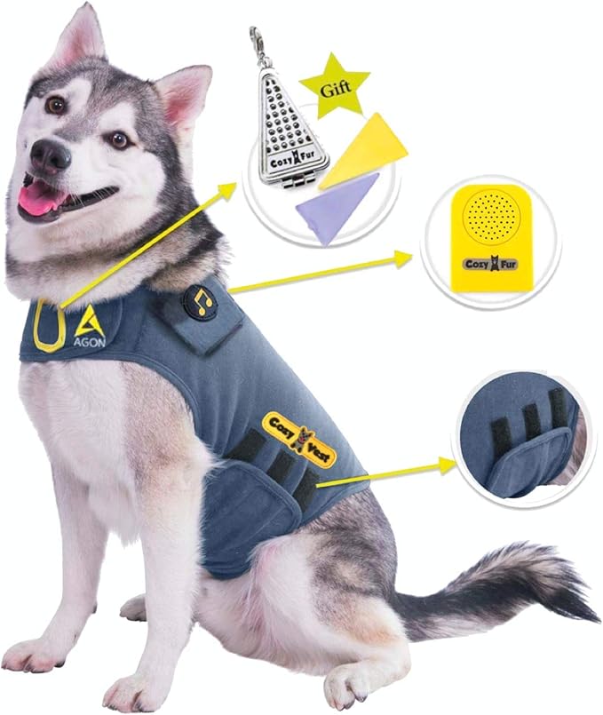 CozyVest® Dog Anxiety Vest 3-in-1 Music & Aromatherapy Shirt, Relaxing Sound & Essential Oils Jacket, Fireworks Thunder Separation & Thunderstorm Canine Stress Relief Coat (Small [15-25 Lbs], Gray)