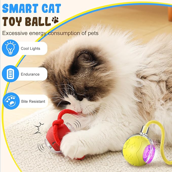 Interactive Cat Toy Balls, 2025 New Cat Toys for Bored Indoor Adult Cats Peppy Pet Ball for Cats (Red)