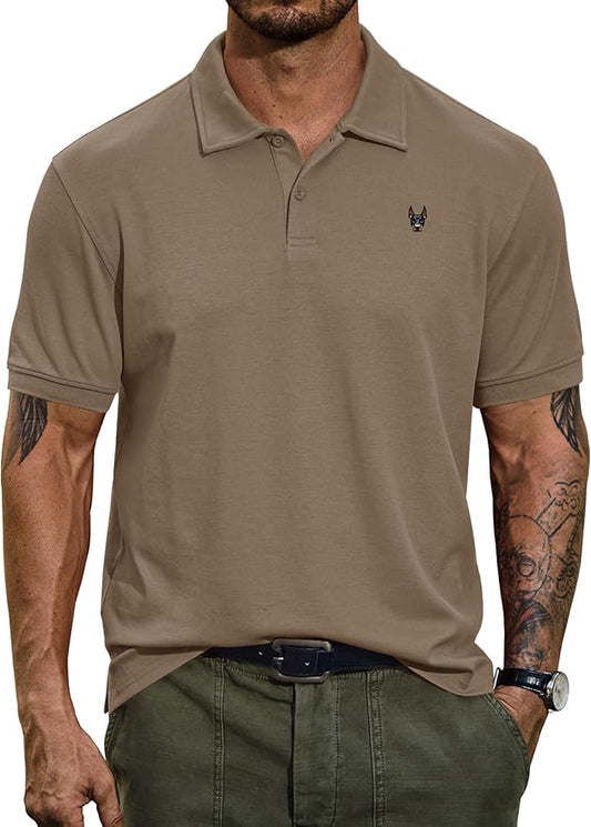 Men Embroidered Doberman Polo Casual Short Sleeve Plain Collar Shirt (S-XXL)