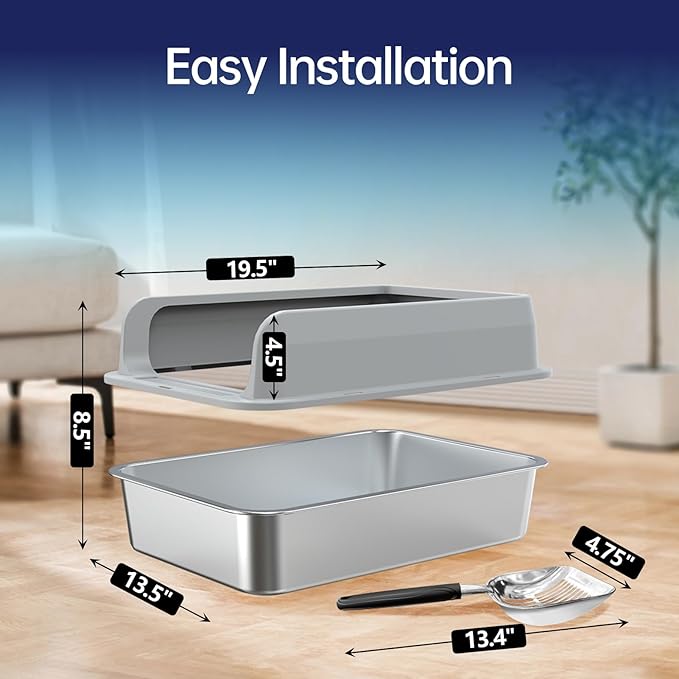 Stainless Steel Litter Box, Enclosed Cat Litter Box Metal Pan Tray with High Wall Sides Non-Stick No Smell Easy to Clean Pet Toilet Supplies for Indoor Cats,Kitten, Kitty, Rabbit (Front Pedal)