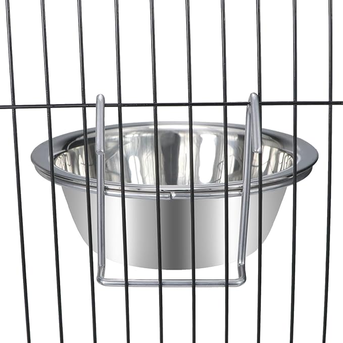 Wontee Pet Bowl Stainless Steel Hanging Food Water Bowls Bird Cage Feeder for Birds, Parrots, Small Sized Dogs and Cats (S+M+L)