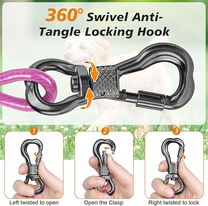 Tresbro 25 FT Dog Tie Out Cable with Spring, Shock Absorbing Tether Chains for Outside Aavilable in 10/15/20/25/30/40/50/70/100/120 FT, Heavy Duty Leads for Yard for Medium & Large Dogs Up to 500 LBS