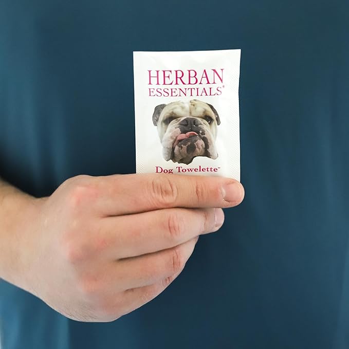 Herban Essentials - Dog Grooming Wipes for Dogs, Essential Oil Pet Wet Wipes for Cleaning, Deodorizing & Allergy Defense, Natural Hand Wipes, Moist Towelettes Individually Wrapped Body Wipes, 20 Count