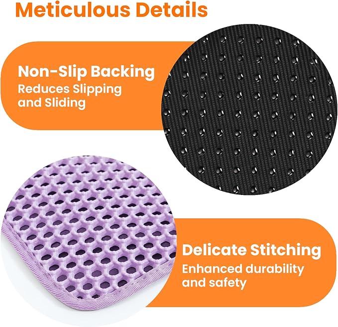 Cat Litter Mat, 24x18 Inches Large Double Layer Honeycomb Cat Litter Trapping Mat, Non Slip Waterproof Urine Proof Cat Litter Box Mat for Floor, Kitty Litter Rug, Cat Supplies, Purple