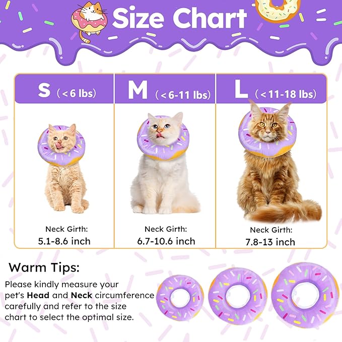 Cat Cone Collar Soft, Cat Recovery Collar for Wound Healing Cute Donut Adjustable Kitten Cones to Stop Licking Comfortable Lightweight Neck Elizabethan Collars for Kittens After Surgery