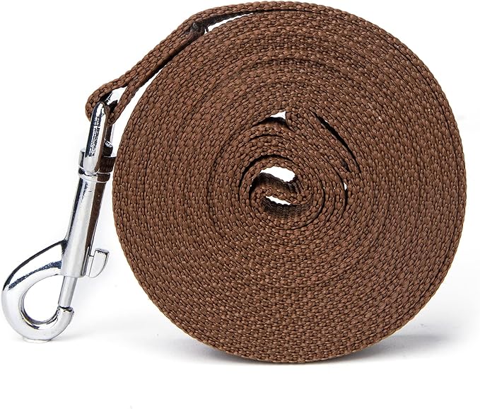 Strong Durable Nylon Dog Training Leash, 1 Inch Wide Traction Rope, 6 ft 10ft 15ft Long, for Small and Medium Dog (Brown, 15 Feet)
