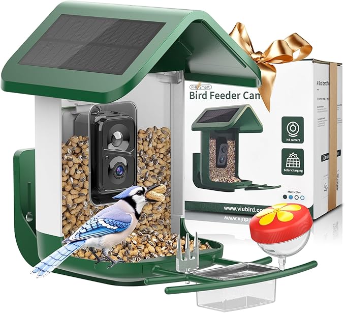 Bird Feeder with Camera Solar Powered : Smart Bird Camera Feeder 2K Live Feed for Backyard - AI Identify Auto Capture Videos, Gifts for Birdlovers Mom Dad, 2.4GHz WiFi