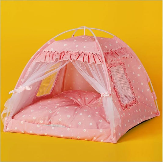 Cat Princess Bed Tent House - Kitty Cute Beds Indoor,Small Dog House Indoor/Outdoor Cave Nest Bed Small Dog Tent for Cat,Puppy Tents (15.7"x15.7"x14.5"/Pink)