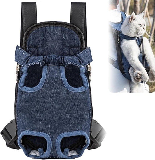 Portable Pet Carrier Backpack, Adjustable Pet Front Cat Dog Carrier Backpack Travel Bag for Small Medium Dogs Cats Puppies, Cat Backpack Carrier for Hiking Cycling (F, L)
