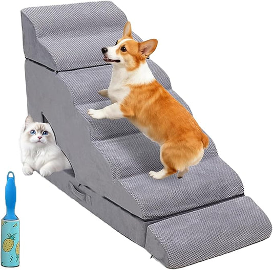 Dog Stairs & Steps for High Beds 30-36 inches High Tall, LitaiL Pet Stairs/Steps for High Beds 34 inch High for Small Large Dogs, Non-Slip 7 Steps Dog Ramps for Old Dogs/Cats