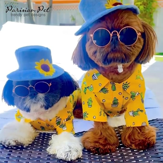 Parisian Pet Cactus Cap Dog Beach Outfit - 100% Cotton Summer Dog Clothes - Stylish Machine Washable Pet Shirts for Large Dogs