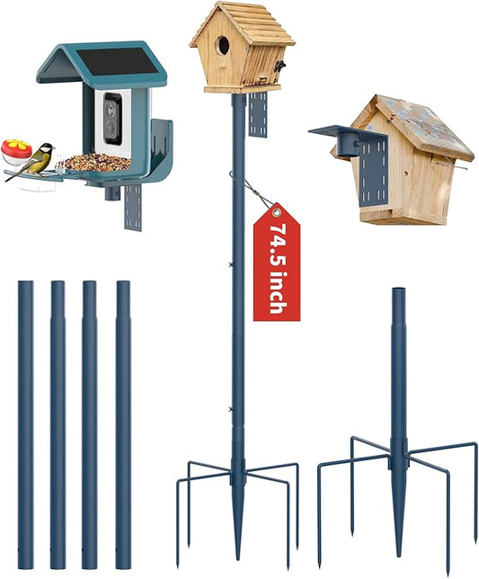 Bird Feeder Pole Stand – 74.5 Inch Height Feeding Station with 1-Inch Dia Heavy Duty for Hanging Feeders, Bird House Pole Mount Kit for Outdoor, Slip-Fit Connection, Blue
