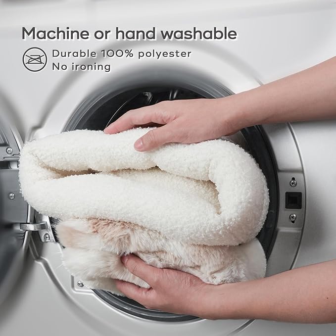 4 in 1 Cat Sleeping Bag 360° Wrap Cat Bed Plush & Warm Winter Sleeping Bag for Small Pets (Up to 15 lbs) Beige 21 × 17 Inch