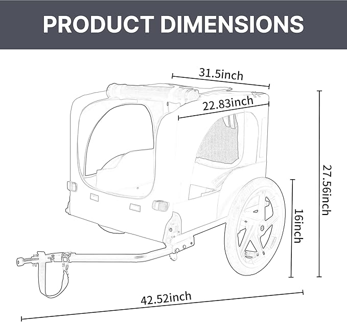 Pet Bike Trailer for Dogs, 88LBS Capacity Dog Bicycle Trailer with 20" Pneumatic Rubber Wheels, Multi-Directional Ventilation, Waterproof Cover, Perfect for Cycling with Pets