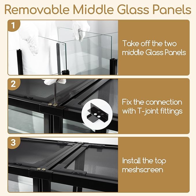 OIIBO Extra Large Reptile Terrarium 72" x 24" x 24" Reptile Tank, Upgrade Splicable Tank Can Be Used as 2 Separate Habitats, Giant Terrarium with Double Front Sliding Doors