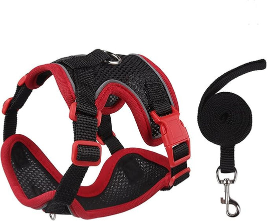 Cat Harness and Leash Set for Walking – Escape-Proof Reflective Vest for Cats and Small Dogs, Adjustable Soft Air Mesh with Pressure-Reducing Design, 4.92ft (Red&Black, M)