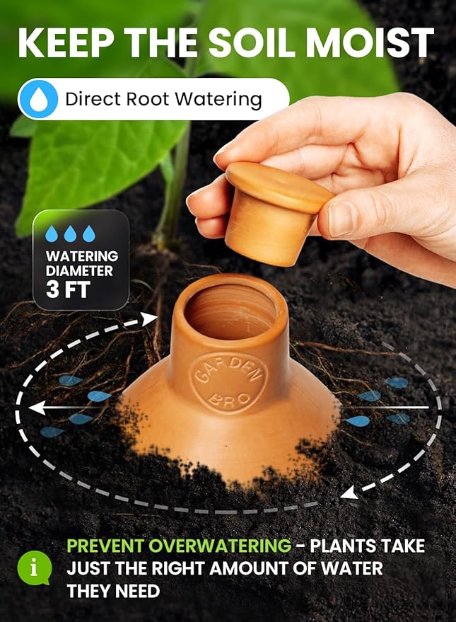 2pc Olla Pots For Garden Terracotta Watering Pots - 32oz XL Garden Olla Watering System For Raised Beds & Outdoor Plants - Covers 14 Sq Ft Irrigation Area, Water Plants While On Vacation [2pc XL 32oz]