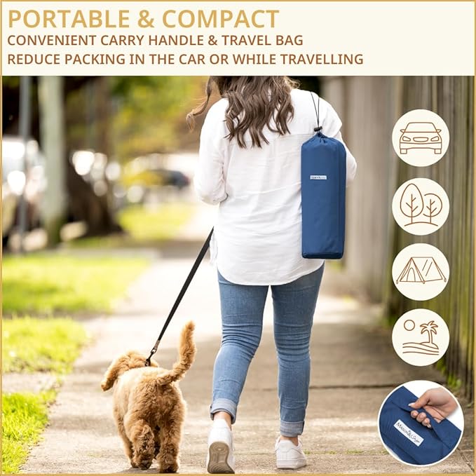 Portable Dog Mat - Waterproof & Foldable Pet Bed - Ideal for Indoor, Outdoor, Cafes, Travel, Camping, Grooming & Training - 39"x30" - Includes Carry Bag - Durable, Washable & Lightweight - Blue