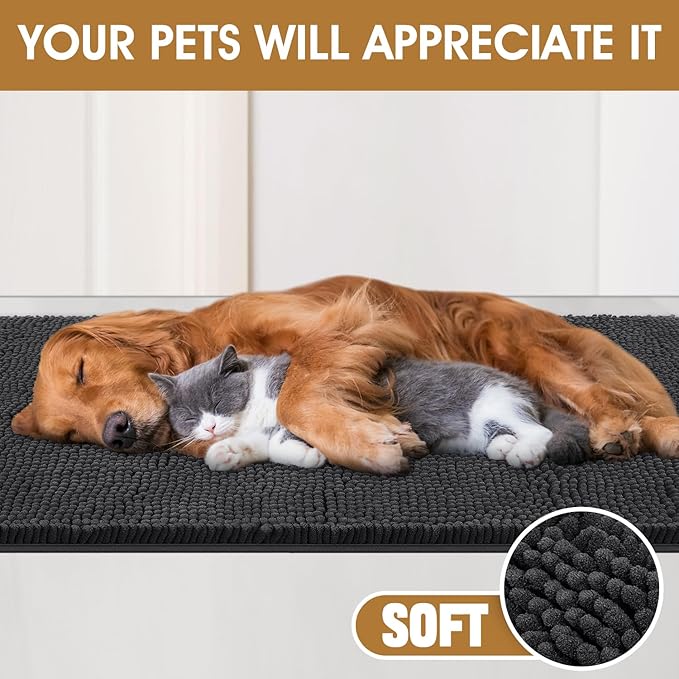 IM HOME 36" x 24" Dark Grey Dog Door Mats for Muddy Paws, Chenille Absorbent Dog Mat, Non Slip Heavy Mud Mat for Dogs, Soft Pet Bed Mat for Entryway, Mud Paws, Inside Floor