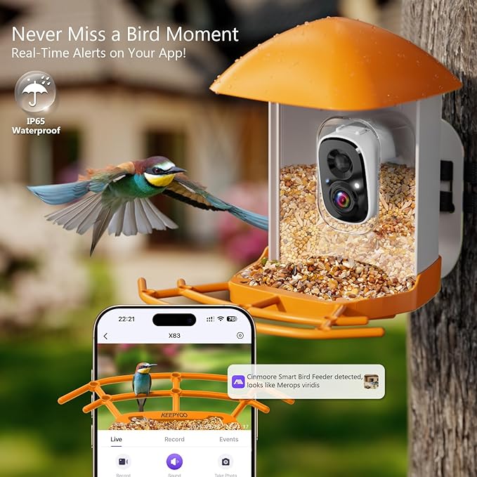 Smart Bird Feeder with Camera for Outdoors Solar Powered, 2.5K HD Video, AI Bird Species Identification, Instant Arrival Alerts, Wireless 2.4Ghz WiFi & Include 32GB SD Card, Ideal Gift (Brown)